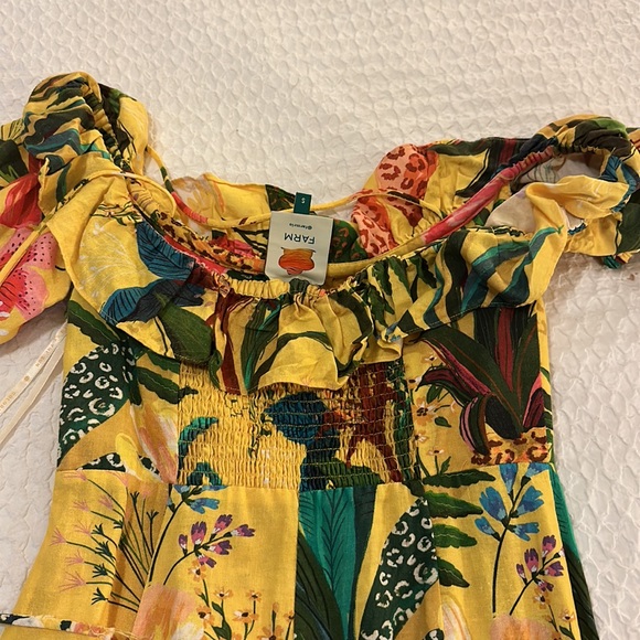 FARM Rio Golden Jungle Linen Midi Dress sz Small - Picture 12 of 16